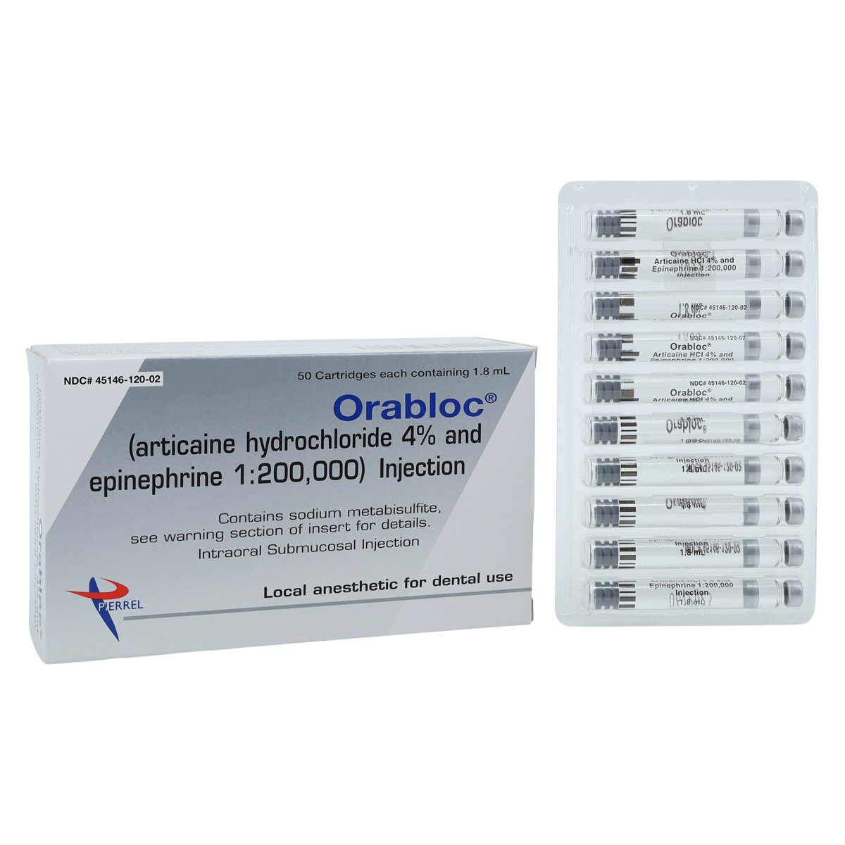 Orabloc Articaine HCl 4% Epinephrine 1:200,000 1.8 mL 50/Bx